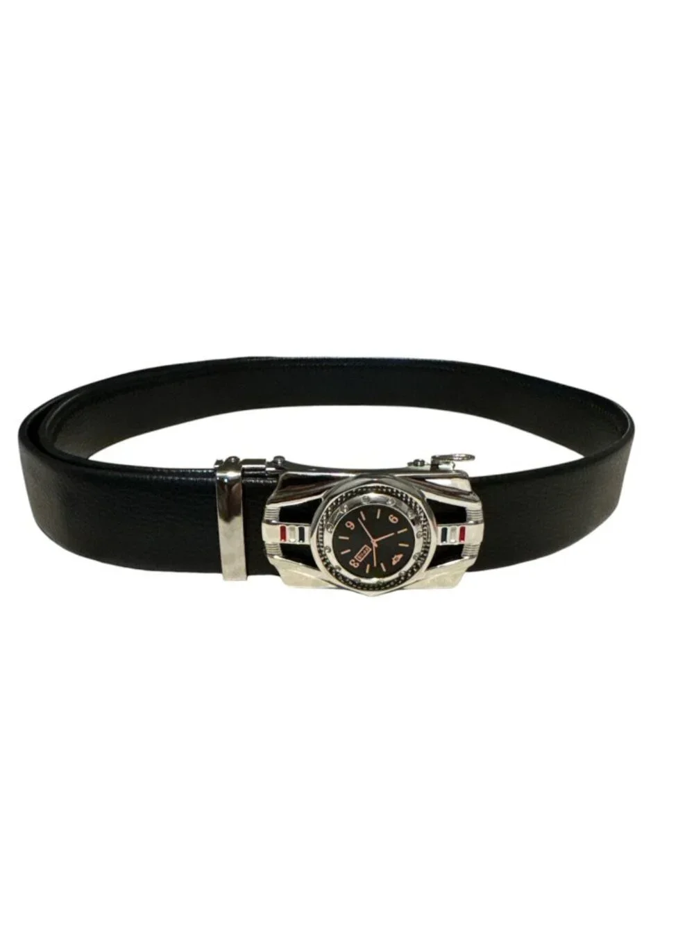 Elegant Fashion Men Belt Iron Silver Buckle PU Leather Black Length 49 in